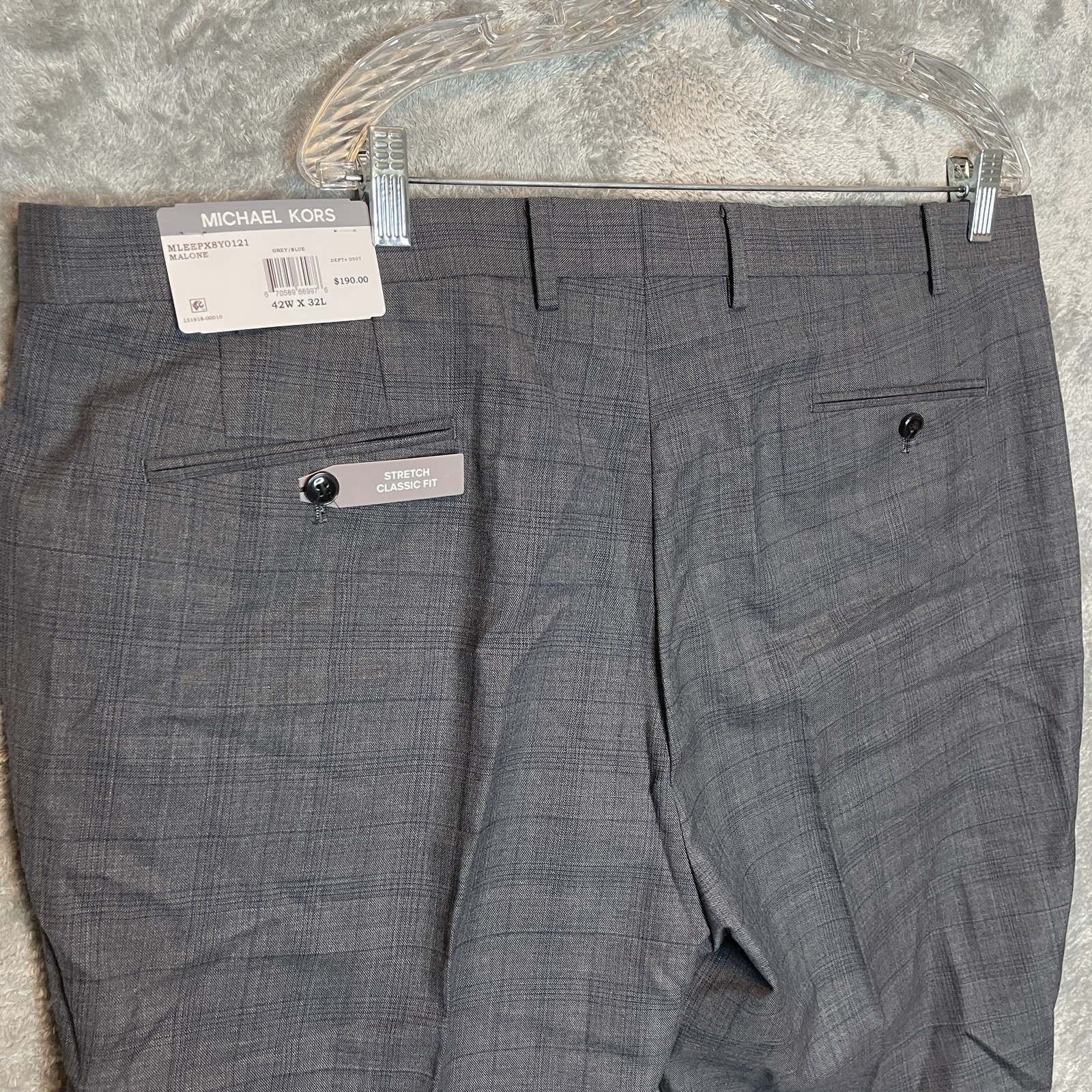 Michael Kors Mens Malone Classic Fit Plaid Stretch Suit Pants Gray Blue Passport