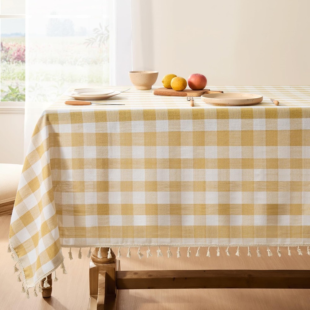 Softalker Checkered Tablecloth 55" x 84" (Rectangular), Yellow Plaid