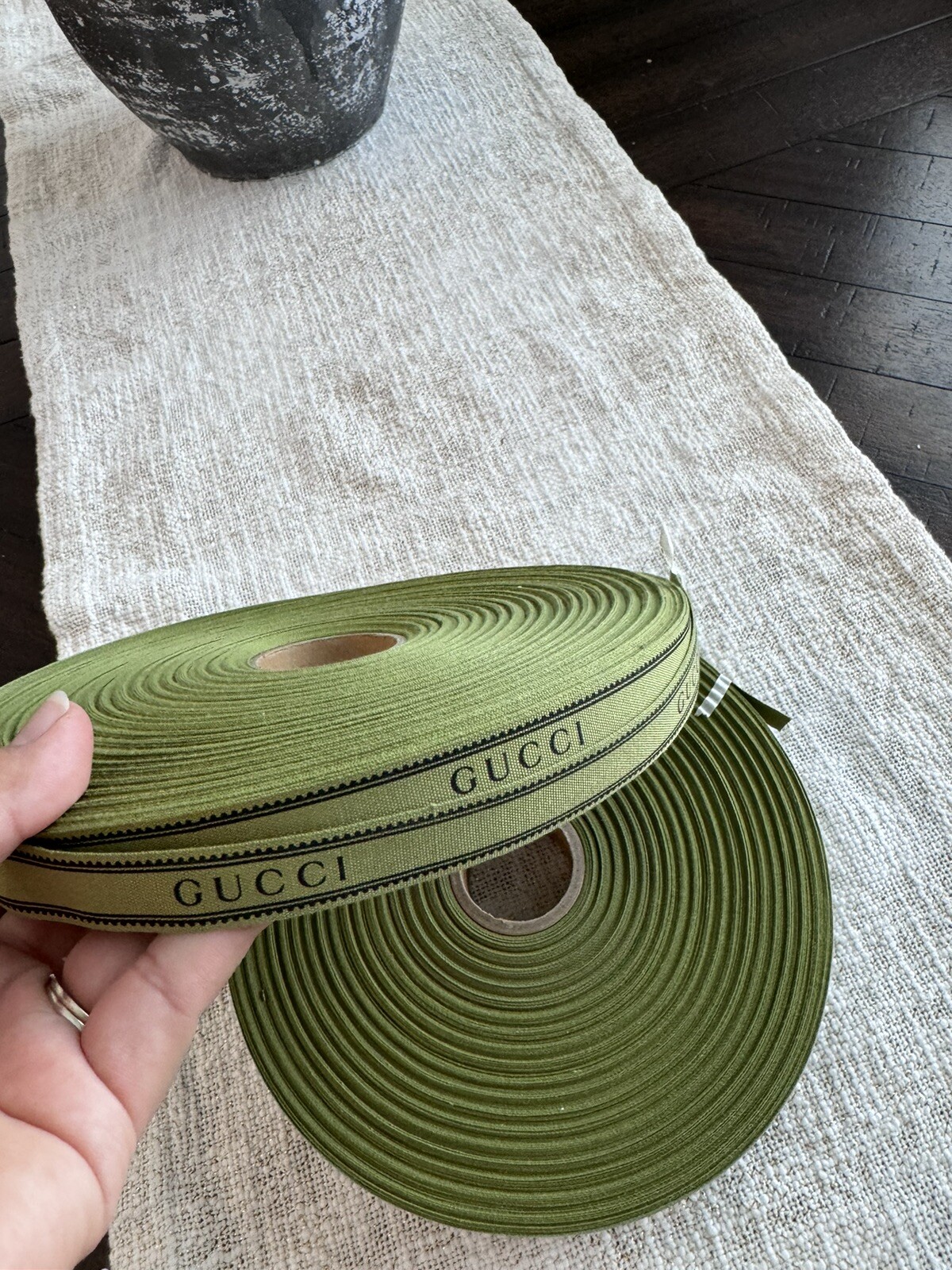 Authentic GUCCI Ribbon Green With Logo 100 Meters (120 Yards) Roll x 16mm NEW