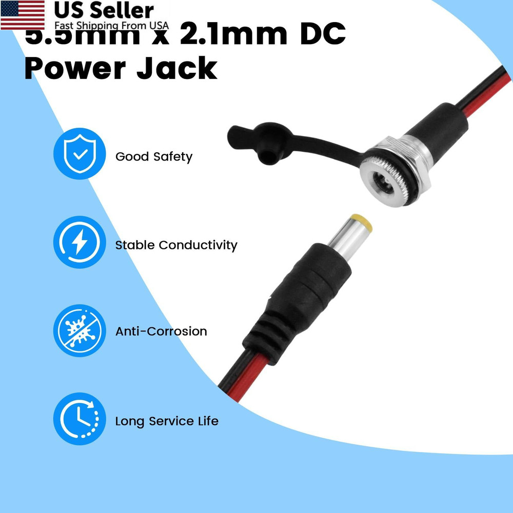 SDTC Tech 3 Sets 5.5 x 2.1 MM 10A DC Power Jack Socket Threaded × 2.1mm