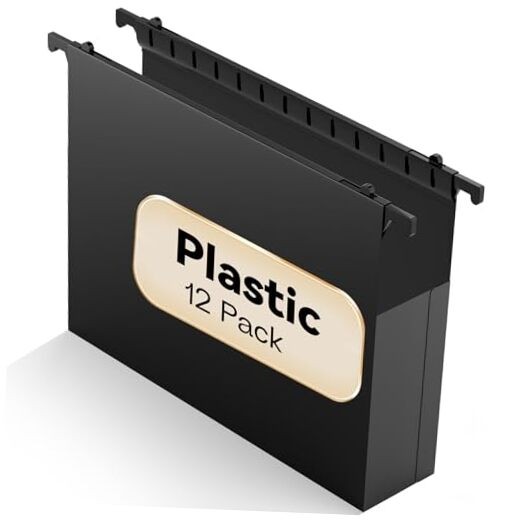 Plastic Extra Capacity Hanging File Folder Letter Size, 12 Pack Black