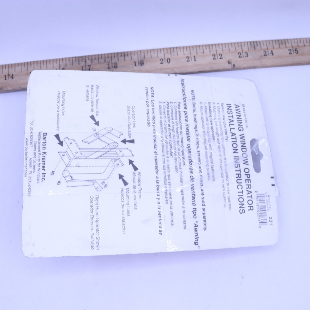 Barton Kramer Keller-Air Control Silver Awning Window Operator