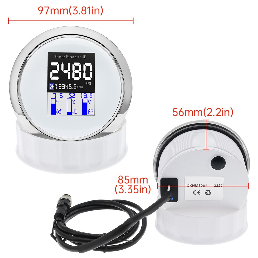 85MM NMEA 2000 Multi-function Gauge Tachometer Water Temp Oil Press Voltmeter
