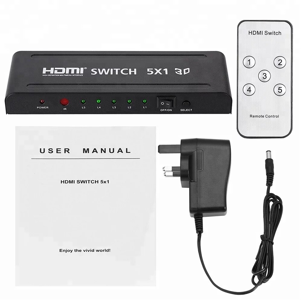 5 ports HDMI switch high definition Multimedia Interface UHD 4K X 2K 3D.