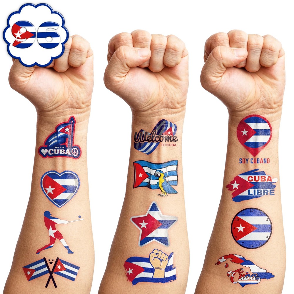 96 PCS Cuban Flag Pre-Cut Temporary Tattoos Cuba Birthday Medium, Multiple