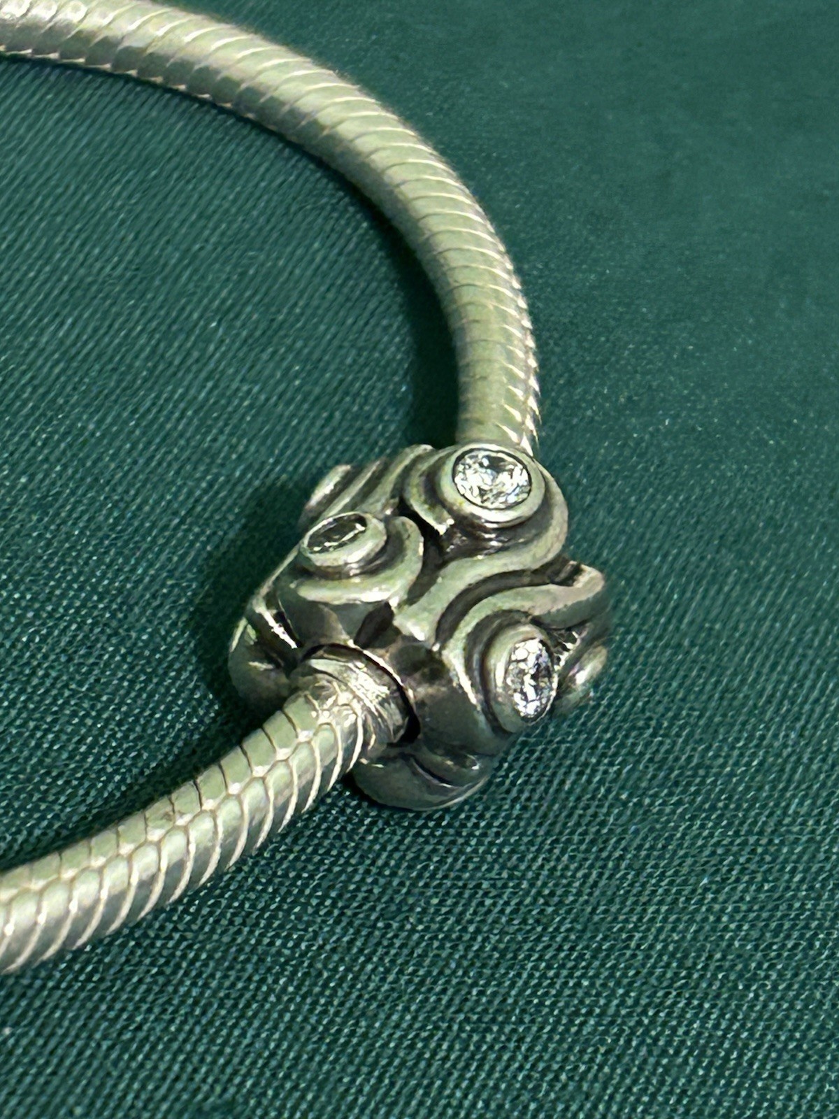 Pandora Sterling Silver Retired Ocean Wave Clear CZ Bead Charm 790369CZ