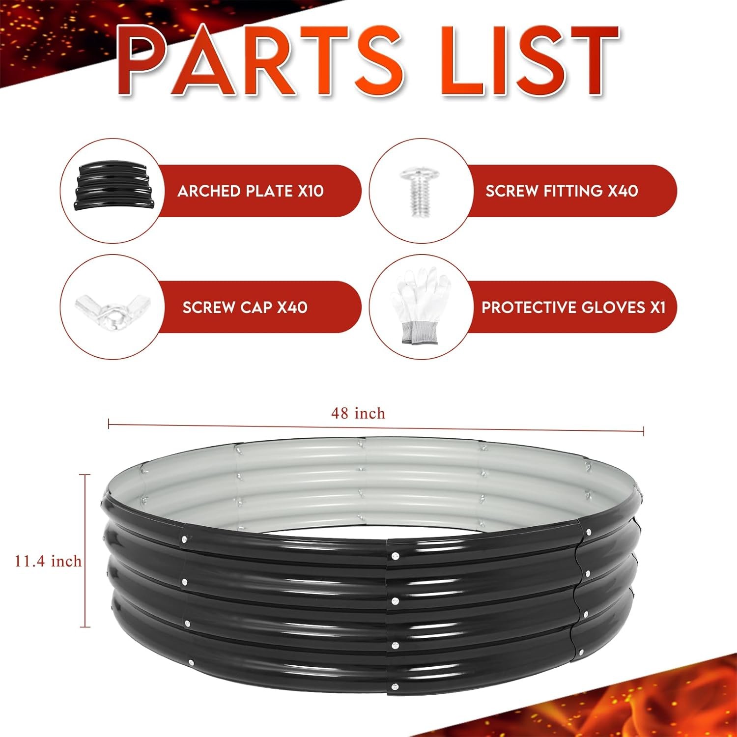 48" Round Galvanized Steel Fire Ring Pit for Backyard, Camping, Bonfire