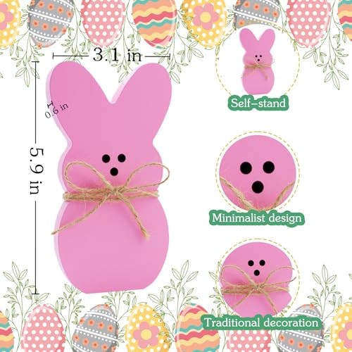 Easter Decorations 4PCS Easter Wooden Bunny Table Pink/Yellow/Blue/Green