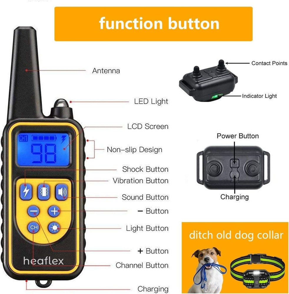 Multi-Dog Training System: 3 Rechargeable Shock Collars with Long Remote Range