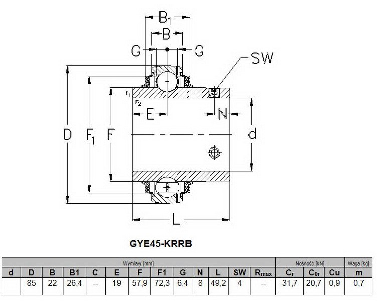 Bearing 45x85x49, 2mm