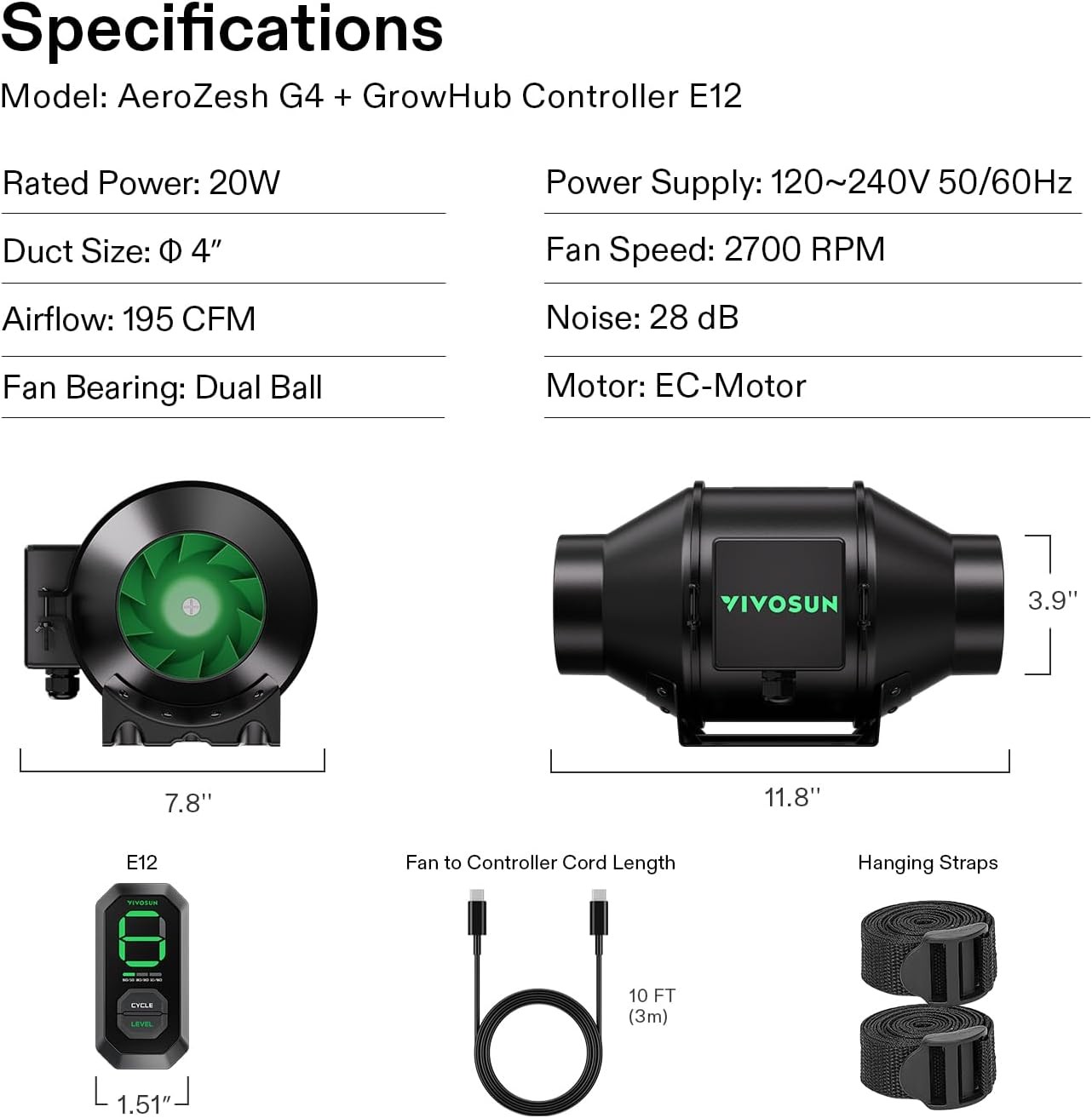 VIVOSUN 4/6/8-Inch Inline Fan with Smart Controller for Grow Tents