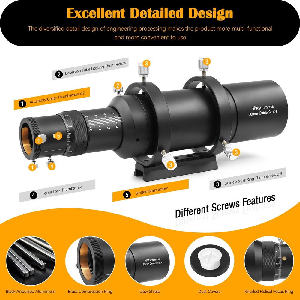 Guide Scope 60mm FMC Compact Finder Guide Scope Kit with Double Helical Focus...