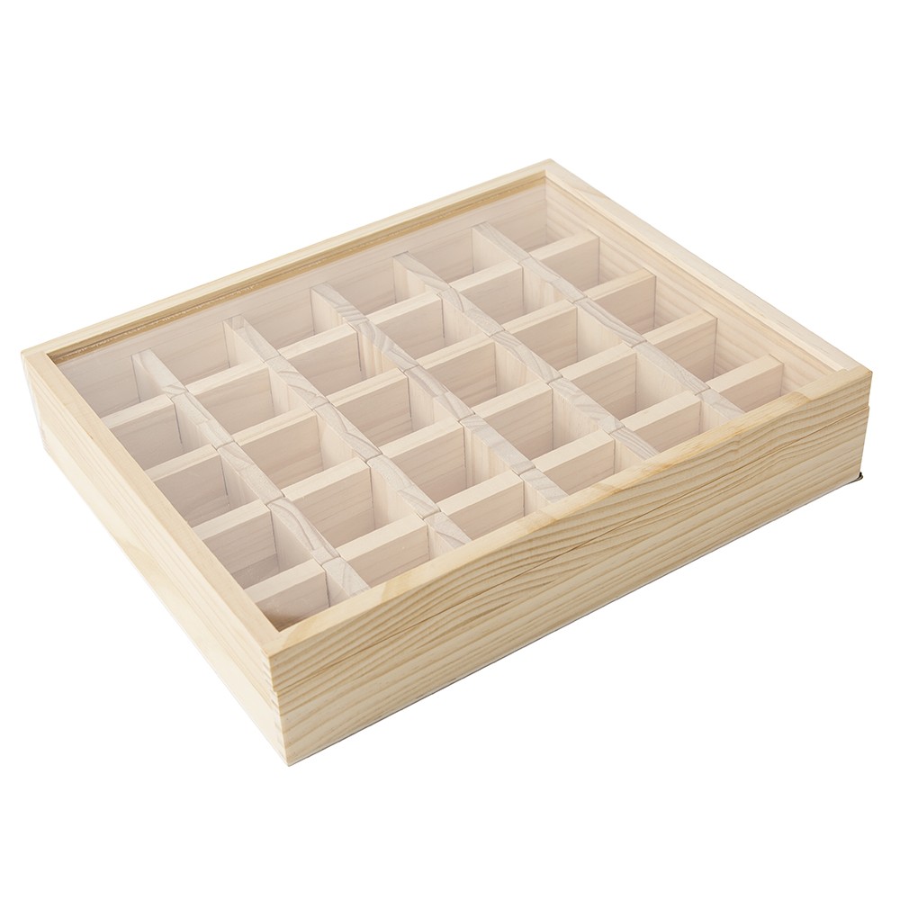 30-Grid Wooden Display Box for Crystals Rocks Minerals Collectibles Adjustable