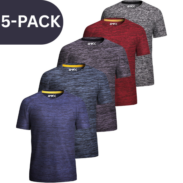 [5 Pack] Mens Active Athletic T Shirts Gym Running Workout Dry-Fit Crew Neck Top