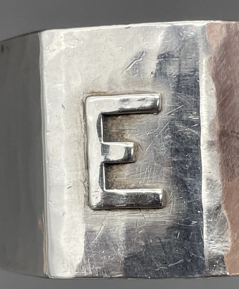 Lebolt Octagonal Sterling Silver Arts & Crafts Napkin Ring Raised “E” Monogram