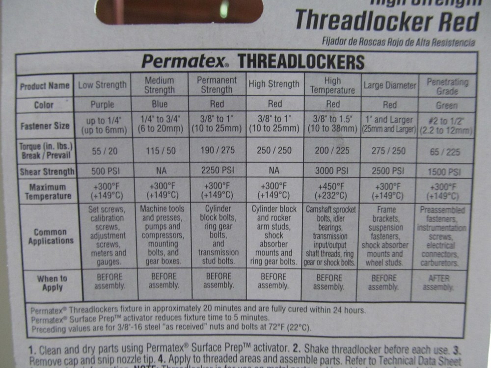 Permatex 27140 High Strength RED Threadlocker 36 ml 1.22 fl oz.