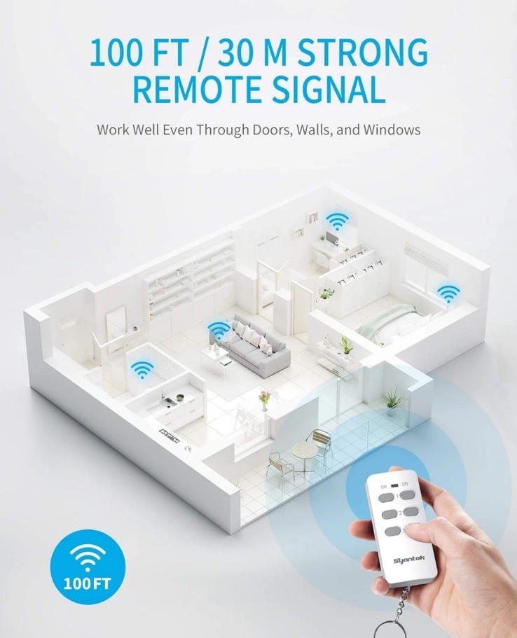 Wireless Remote Control Light Switch Kit for Appliances, 100 ft Range, 3 Outlets