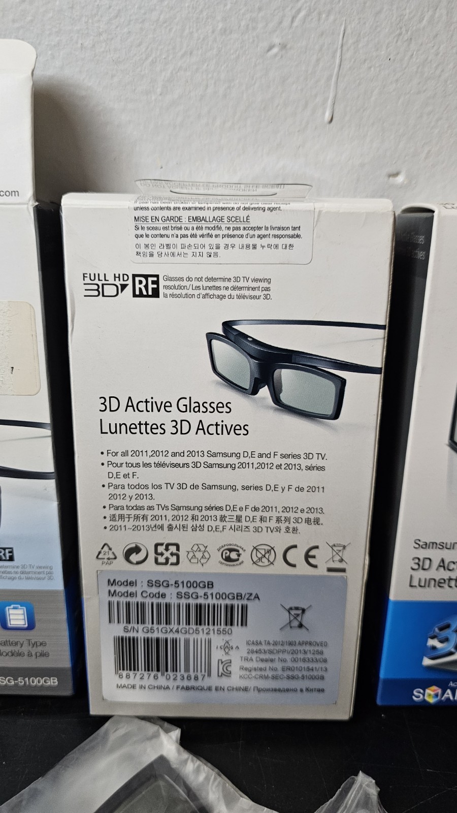 Set of 3 Samsung Lunettes 3D Active Glasses SSG-5100GB NEW OPEN BOX.