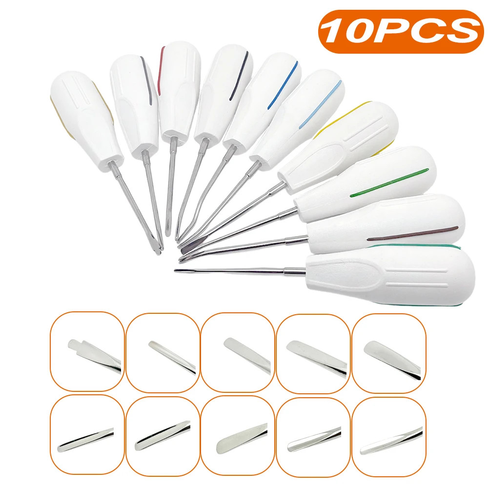 10Pcs/set Dental Luxating Lift Curved Root Elevator Kit Dentistry Tools