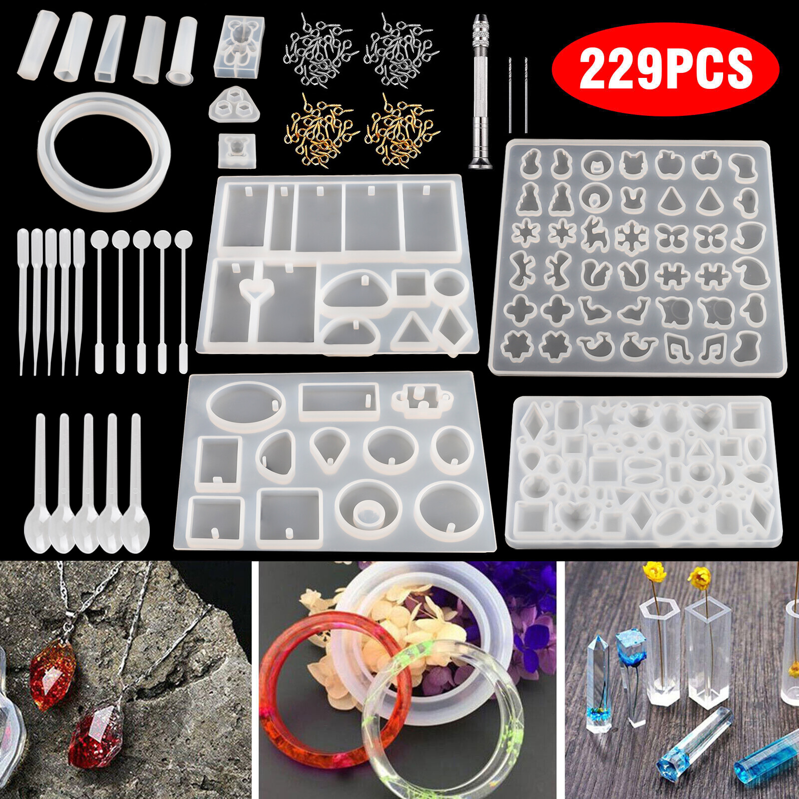 229pcs Resin Casting Silicone Molds Epoxy Spoon Kit Jewelry Making Pendant Craft