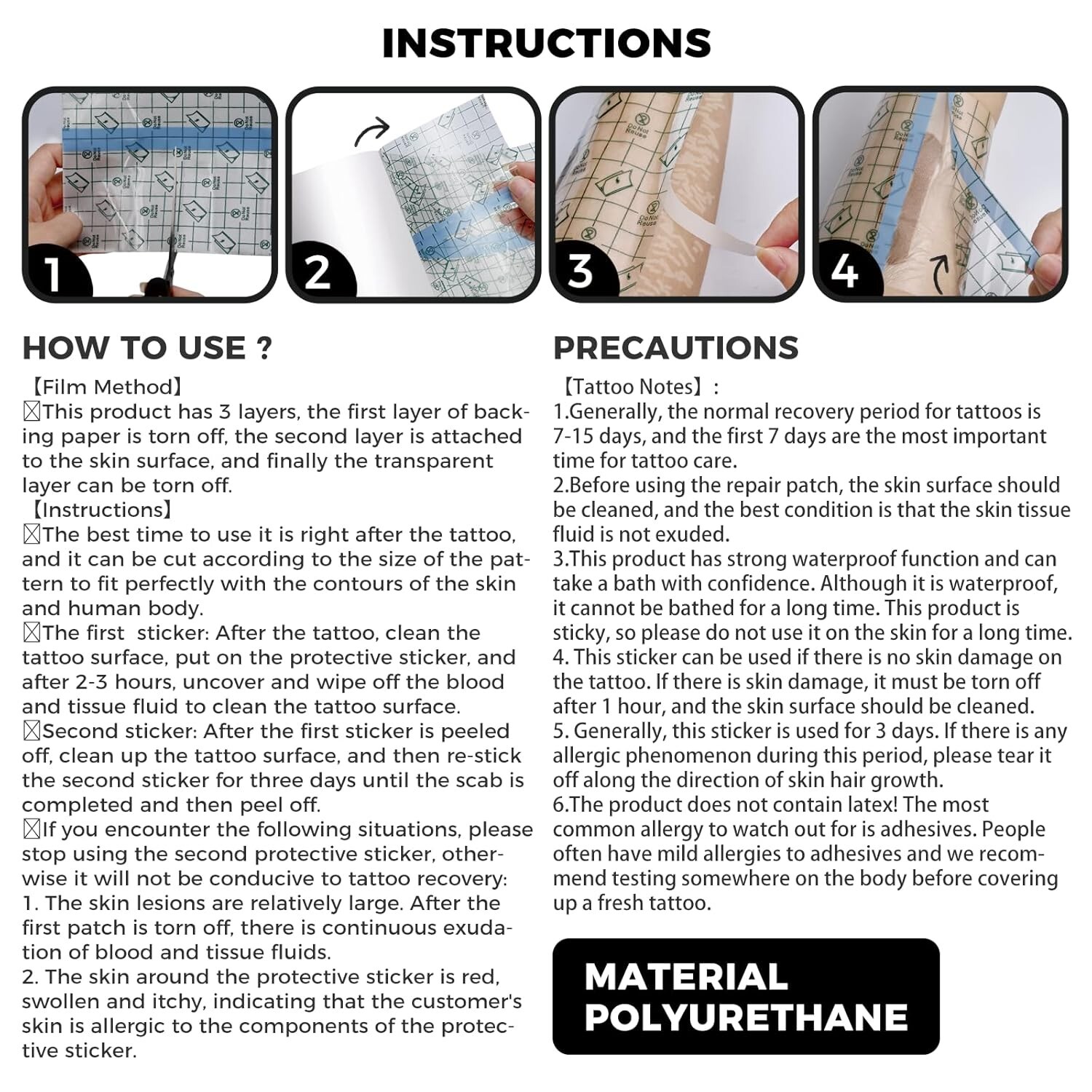 Waterproof Tattoo Aftercare Bandage Second Skin Bandage 6 x 1.1 Yard 4 Rolls