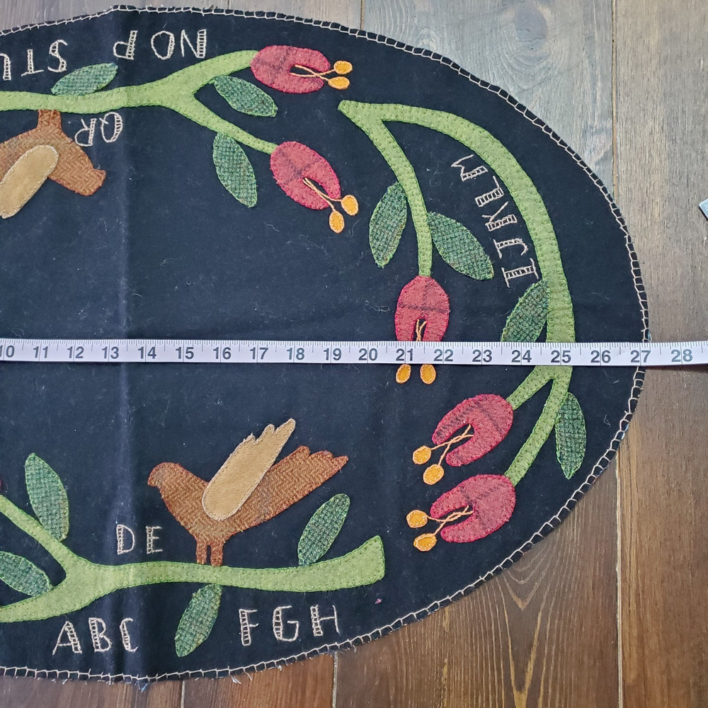 Handmade Summer Sampler Table Mat Finished Wool Applique Primitive Gathering 27"
