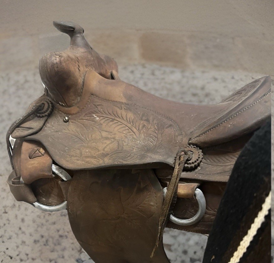 Vintage Western Brown Embossed Leather Saddle