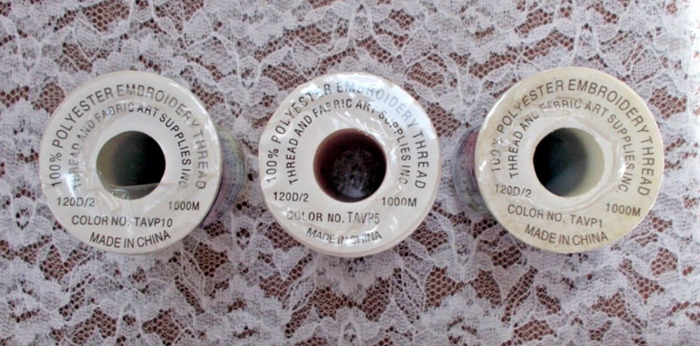 Thread Art Designer Machine Embroidery Thread Lot of 3, Polyester 1000M Spools
