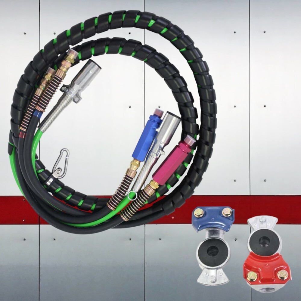 3-In-1 Air Line Hose Electric Cable Wrap Semi Trailer ABS 12 Foot 7 Way