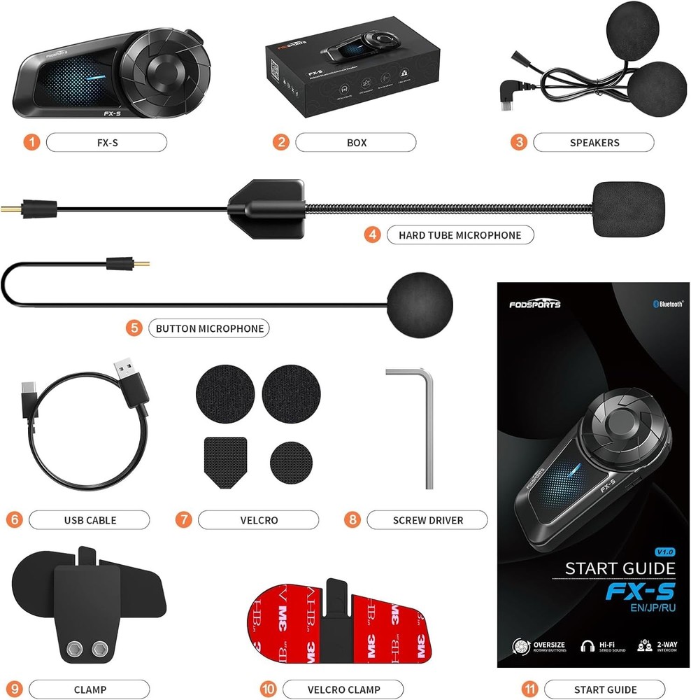 FX-S Bluetooth V5.4 Communication System - 20 Hours Battery & Dual Phone Support