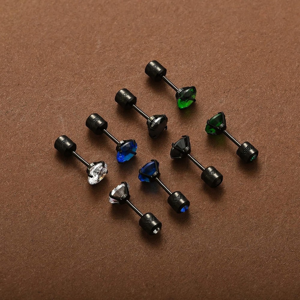 SIISPRI 4 Pairs Titanium Screw Back Surgical Stainless 4 CZ-6mm(C)