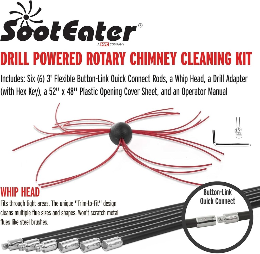 SootEater Rotary Chimney Cleaning System - -B Chimney Sweep Kit, Cleans Open ...