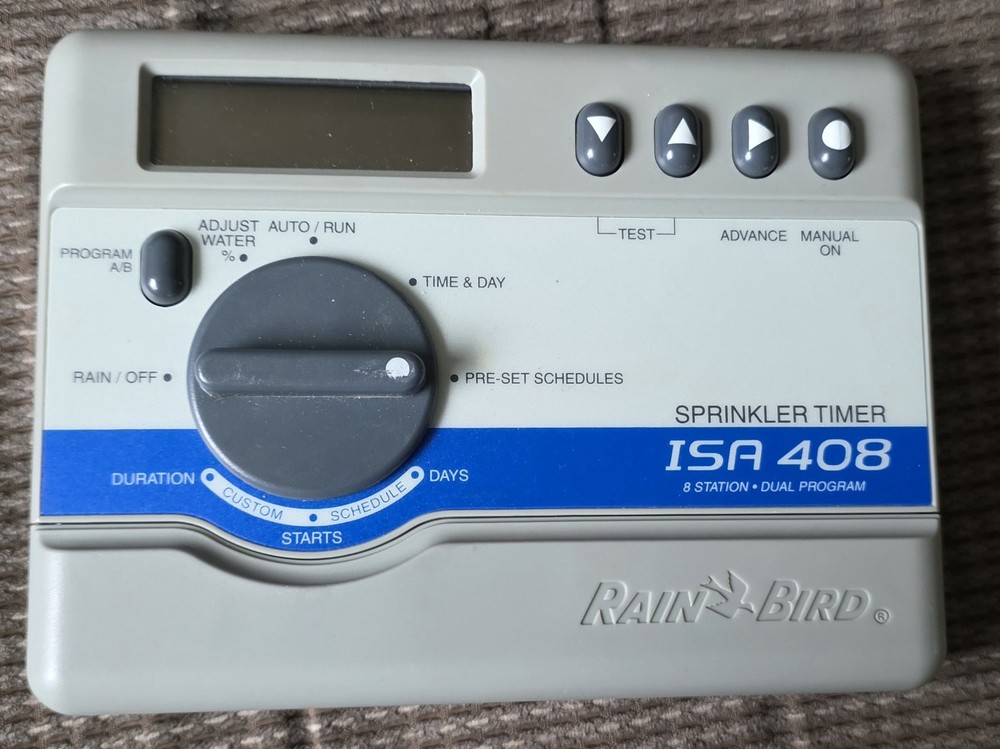 Rain Bird ISA-408 8 Zone Sprinkler Controller Timer Dual Program w/ AC Adapter