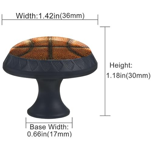 4 Pack Kitchen Cabinet Knobs Round Drawer Pulls 1.37"L x 1.1"W Basketball