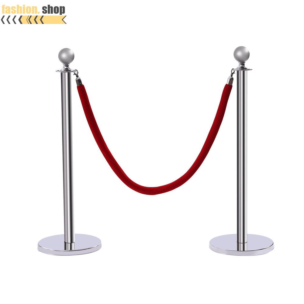 6Pcs Stanchion Posts with 4 Velvet Ropes Crowd Control Queue Pole Barrier