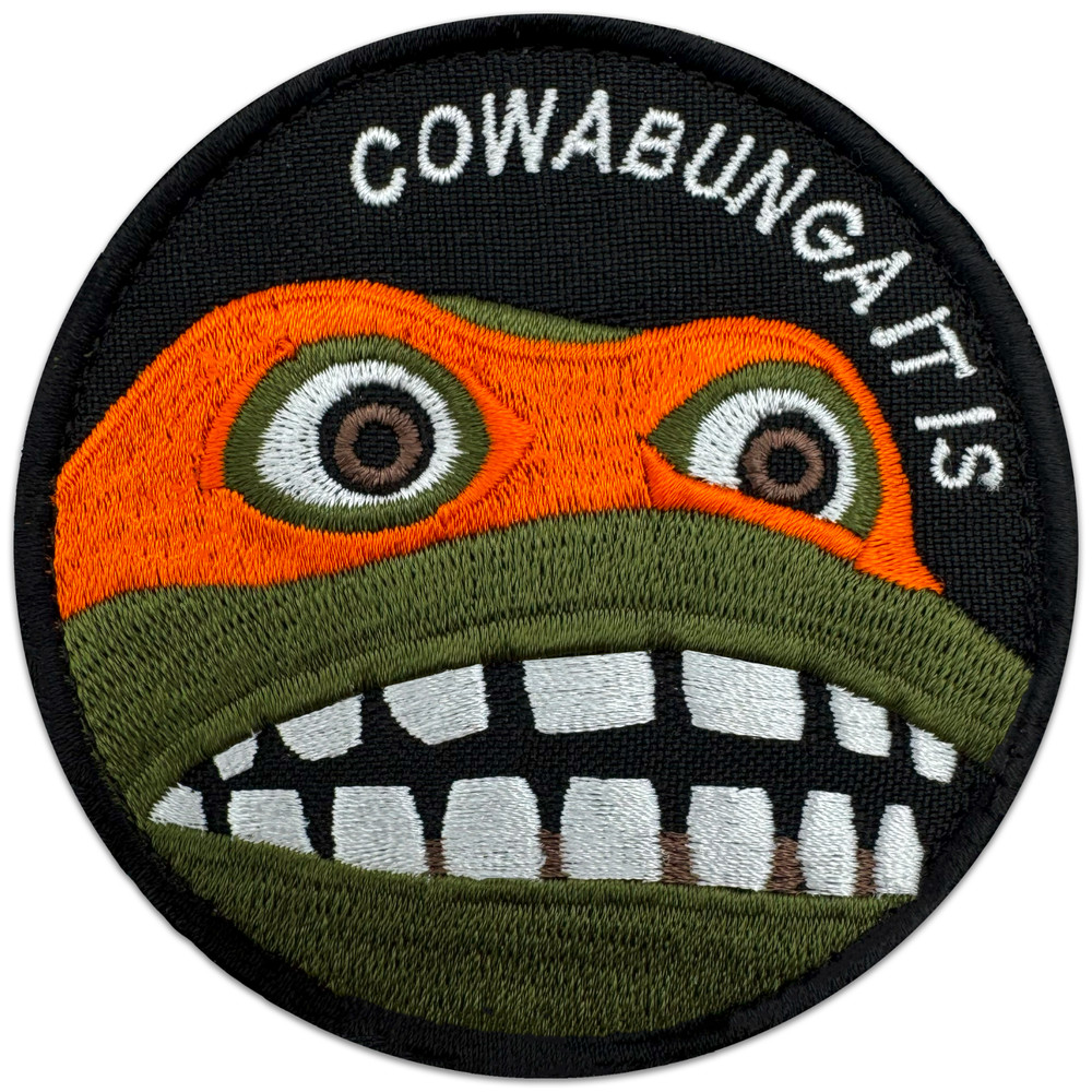 Cowabunga Patch Funny Ninja Turtle Embroidered Patch Hook & Loop Backing