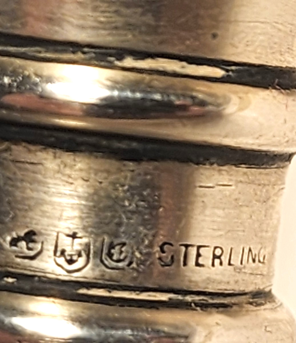 CUT GLASS DECANTER / BOTTLE with GORHAM STERLING SILVER STOPPER