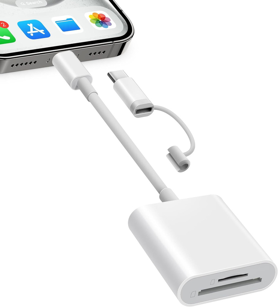 SD Card Reader for iPhone iPad Camera Dual Card Slot Memory Reader for SD and TF