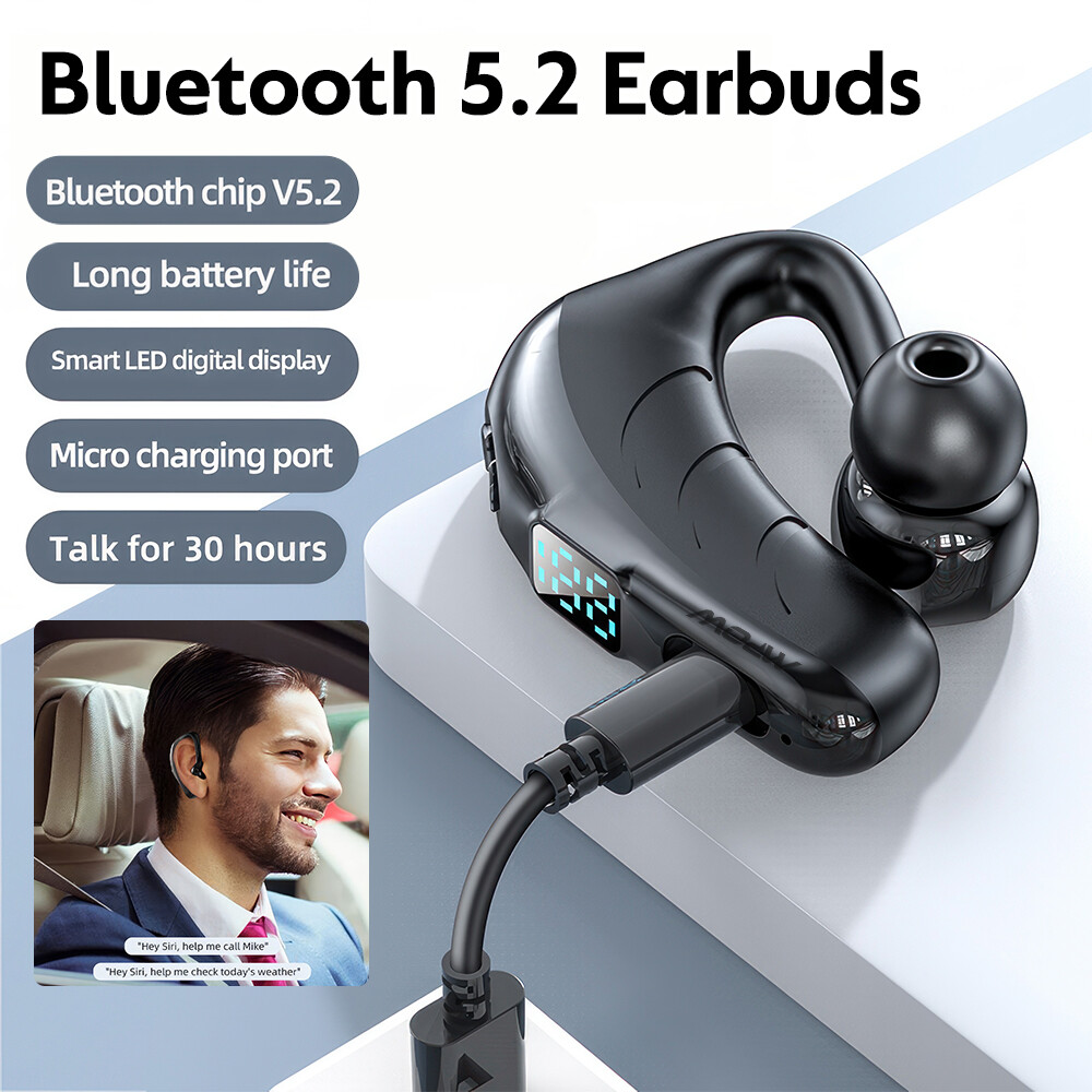 Bluetooth 5.2 Headset, Wireless Earpiece Single Ear Headphones for Cell Phone PC