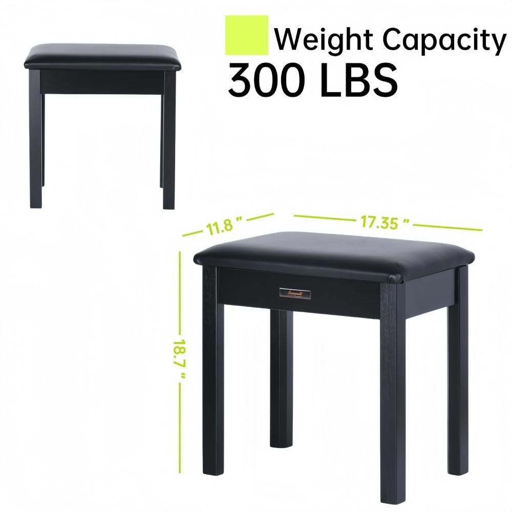 Solid Wood Piano Bench with Storage, Piano Stool and Padded Cushion, Keyboard...