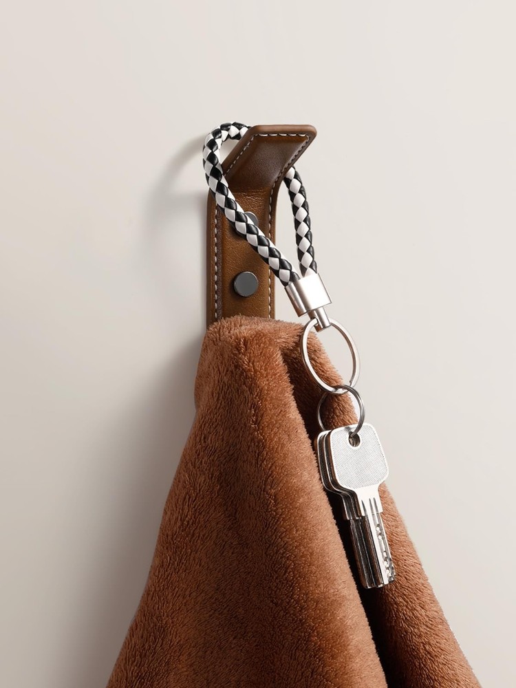 2 Pack Brown Leather Coat 2 Hooks Wall for Hanging Rectangle Coat Hooks for H...