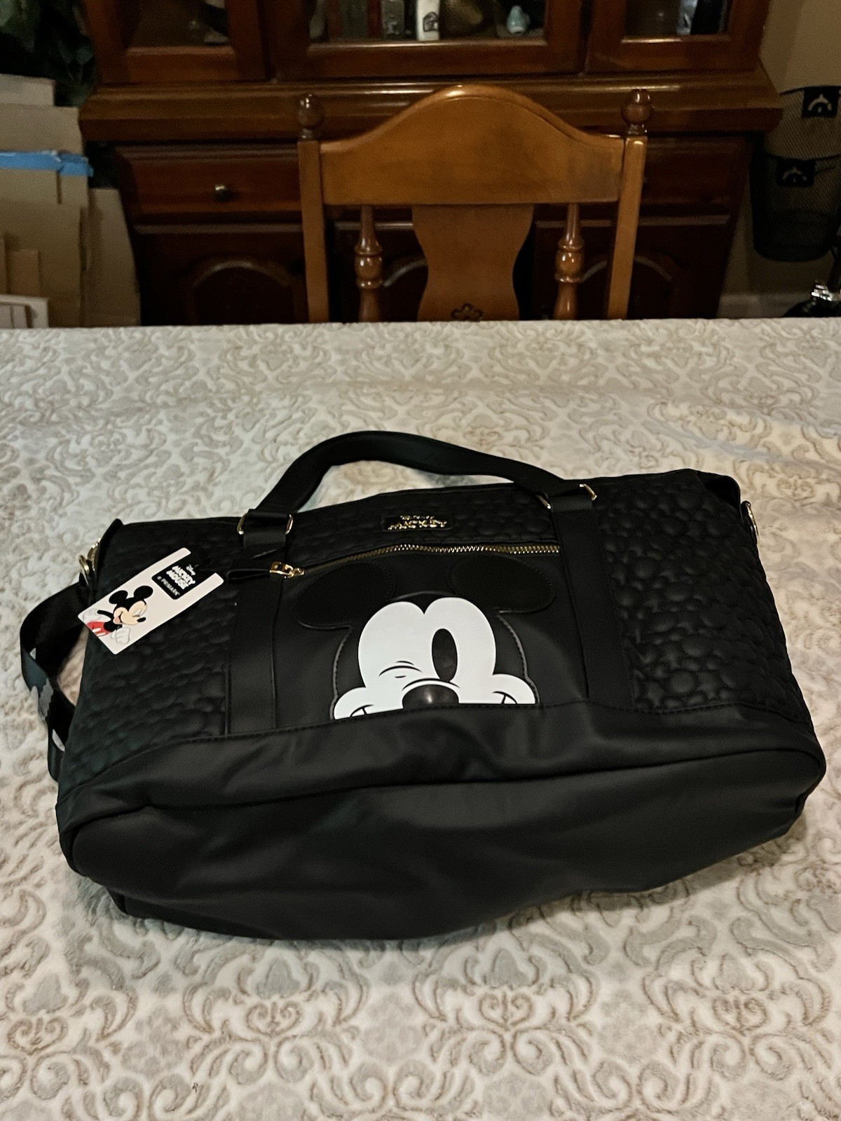 Disney Primark Mickey Mouse Black and Gold Duffle Bag Large Quilted Tote NWT