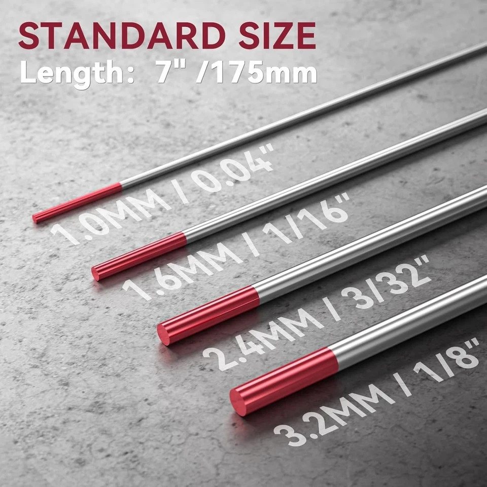 TIG Welding Tungsten Electrode 10-Pack 3/32"X 7"(Red, Wt20/Ewth-2)