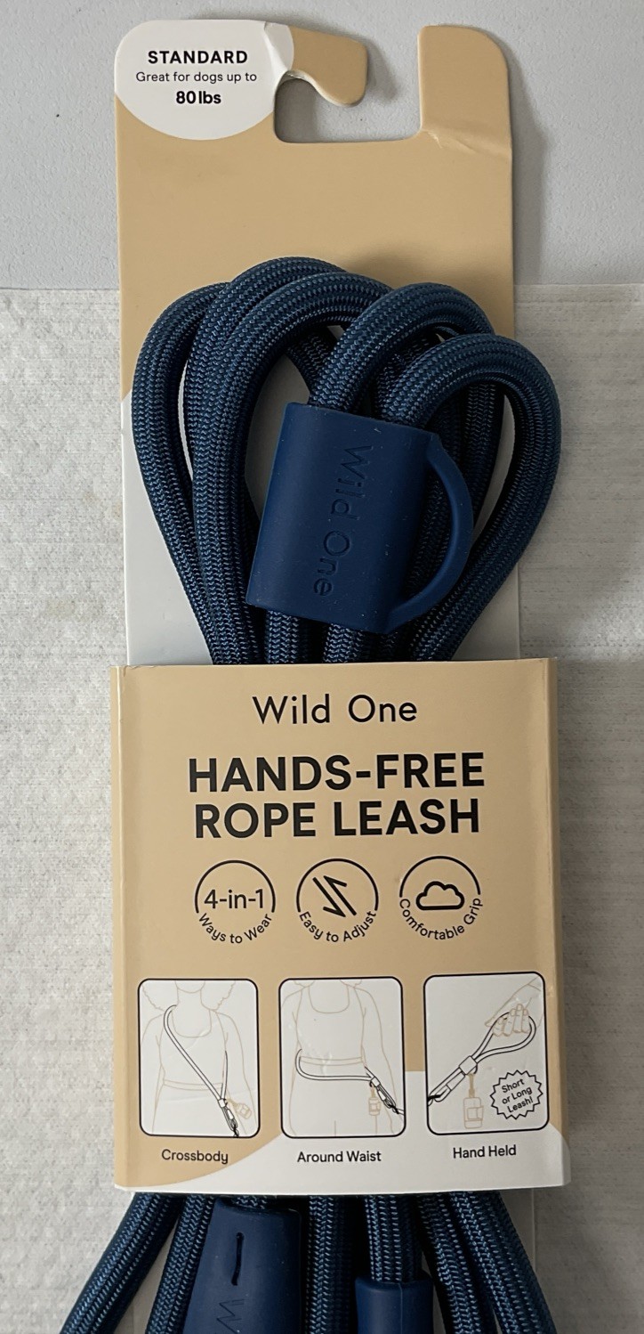 Wild One Adjustable Hands-Free Standard Rope Leash - Navy - Brand New