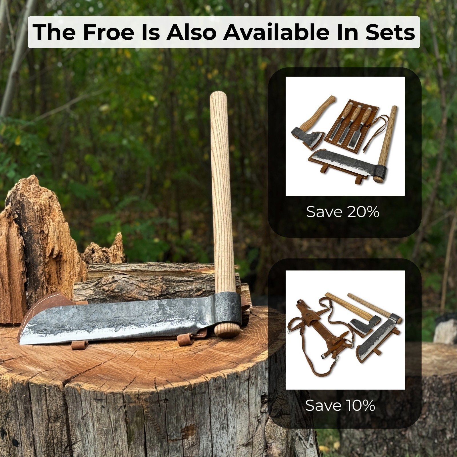 10in Blade Wood Splitting Froe Knife Blank Splitter Tool Steel Leather Sheath