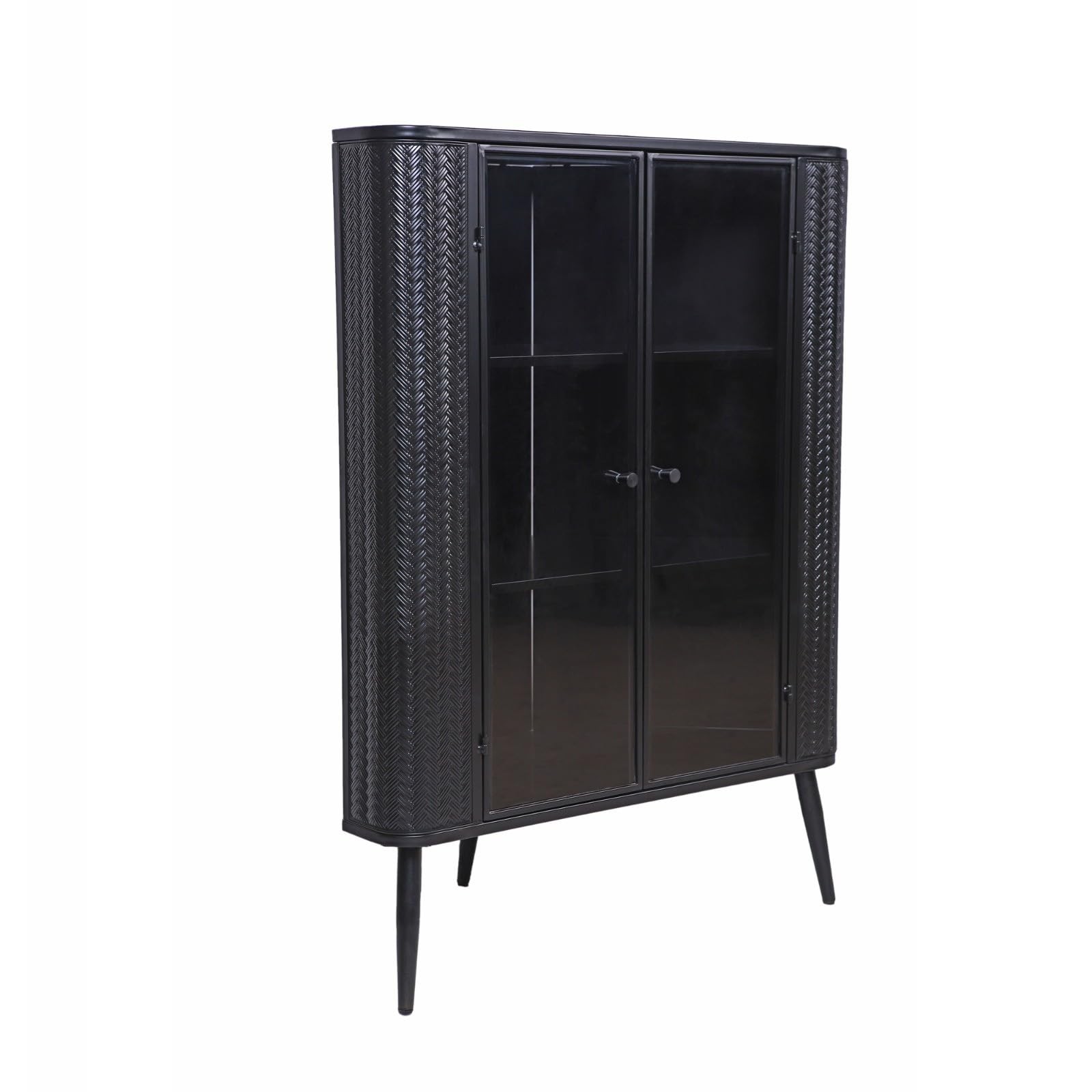 Modern Corner Storage Cabinet with Glass Doors and 3 Shelves, Metal Frame