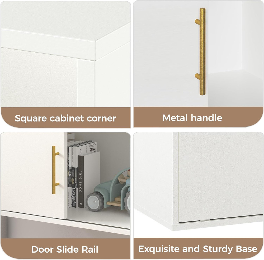 White Nightstand with Sliding Door, 2 Pcs Stackable Cubby Storage Organizers, Wo