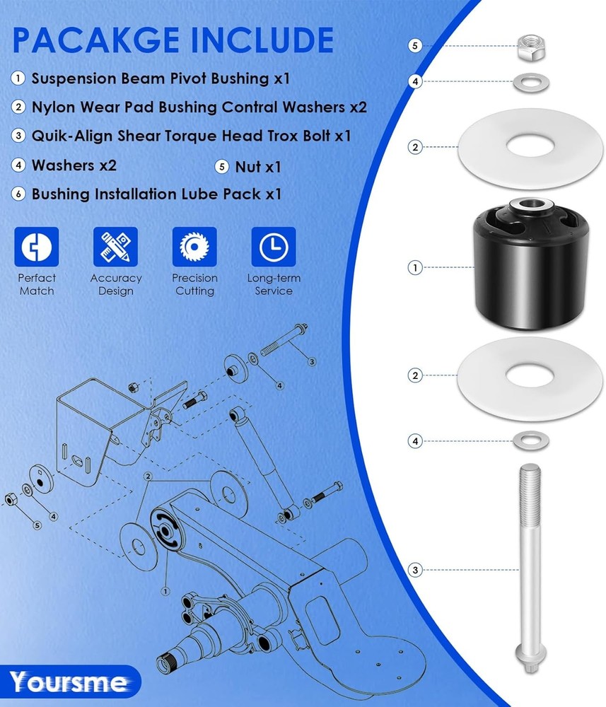 Replacement for Hendrickson S-24691 S-21166 Quick Align Pivot Bolt Bushing Kits