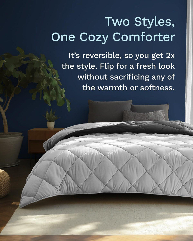 Reversible Twin XL Down Alternative Comforter - Soft Microfiber Gray