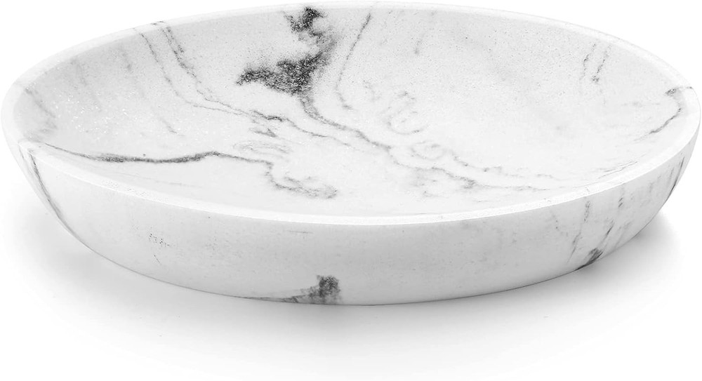 Resin Soap Dish Marble Pattern Oval Tray Holder for Bathroom Kitchen White